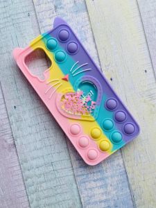 Чохол Спит Антистрес Поп-Іт Pop It для Samsung Galaxy M33 5G Котик із серцем Рожево-фіол.