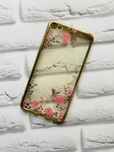 Силіконовий прозорий чохол із золотим обідком та малюнком для Meizu U20 Рожеві квіти