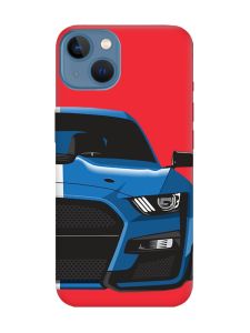 Матовий червоний чохол на Apple iPhone 13 Авто синє (принт 229)