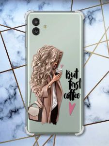 Чохол з потовщеними кутами на Samsung Galaxy M13 5G дизайн Дівчина з кавою принт 114