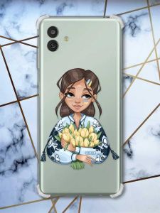Чохол з потовщеними кутами на Samsung Galaxy M13 5G Дівчина з тюльпанами (патріотичний принт 22)