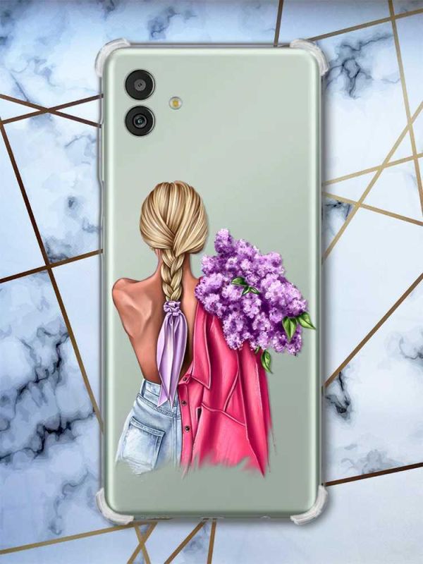 Чохол з потовщеними кутами на Samsung Galaxy M13 5G Дівчина з бузком (принт 7)