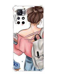 Чохол з потовщеними кутами на Xiaomi Redmi Note 11 4G рельєфний дизайн Дівчина з рюкзаком принт 30