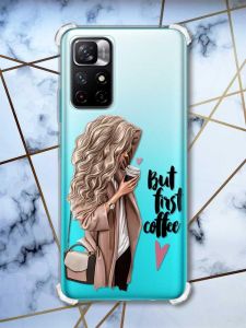 Чохол з потовщеними кутами на Xiaomi Redmi Note 11 4G дизайн Дівчина з кавою принт 114