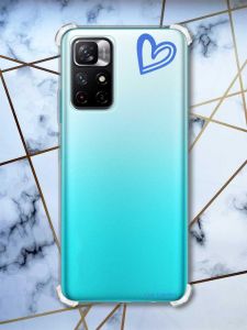 Чохол з потовщеними кутами на Xiaomi Redmi Note 11 4G рельєфний дизайн Сердечко синє принт 48