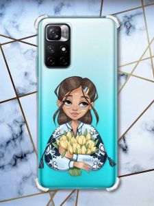 Чохол з потовщеними кутами на Xiaomi Redmi Note 11 4G Дівчина з тюльпанами (патріотичний принт 22)