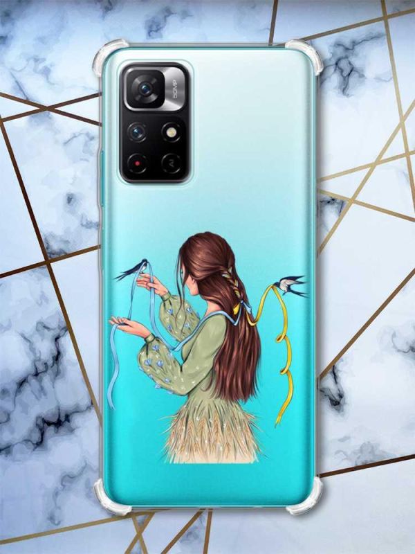 Чохол з потовщеними кутами на Xiaomi Redmi Note 11 4G Дівчина з ластівками (принт 16)