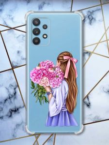 Чохол з потовщеними кутами на Samsung Galaxy A32 Дівчина з півоніями (принт 11)