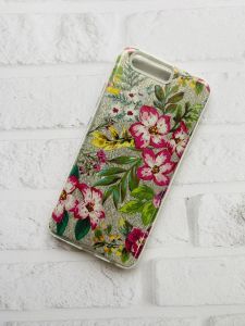 Силіконовий чохол з блискучою вставкою для Huawei P10 Рожеві квіти та зелене листя