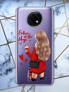 Прозорий чохол на Xiaomi Redmi Note 9T/Redmi Note 9 5G Дівчина з кавою (принт: 137)
