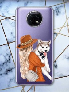 Прозорий чохол на Xiaomi Redmi Note 9T/Redmi Note 9 5G Дівчина з песиком (принт: 115)
