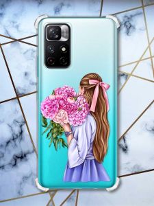 Чохол з потовщеними кутами на Xiaomi Redmi Note 11 4G Дівчина з півоніями (принт: 11)