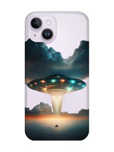 Прозорий чохол із захистом камери на iPhone 14 Тарілка UFO (принт 241)