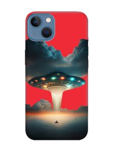 Матовий червоний чохол на Apple iPhone 13 Тарілка UFO (принт 241)