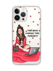 Чохол із потовщеними кутами на iPhone 14 Pro Max Дівчина з вином (принт 219)