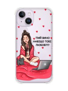 Чохол із потовщеними кутами на iPhone 14 Дівчина з вином (принт 219)