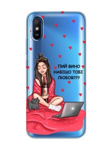 Прозорий чохол на Xiaomi Redmi 9A  Дівчина з вином (принт 219)