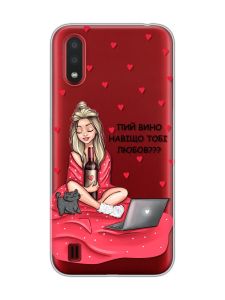 Прозорий чохол для Samsung Galaxy A01 Дівчина з вином (принт 220)