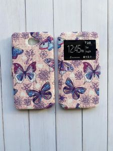 Чохол-книга з малюнком для Huawei Y7-II 2017 Метелики на рожевому