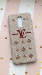 Силіконовий чохол з тканинною обшивкою для Samsung Galaxy А6 Plus Луї Віттон коричневий