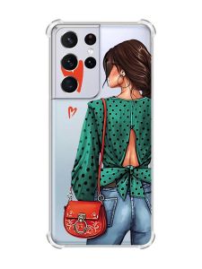 Чохол з потовщеними кутами на Samsung Galaxy S21 Ultra Дівчина в зеленому (принт 224)