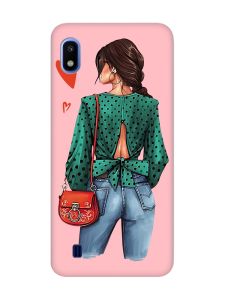 Матовий рожевий чохол на Samsung Galaxy A10 (2019) A105 Дівчина в зеленому (принт 224)