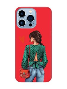 Матовий червоний чохол на Apple iPhone 13 Pro Max Дівчина в зеленому (принт 224)