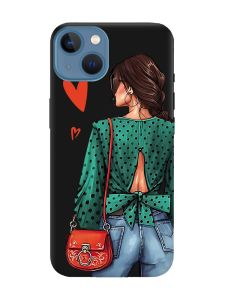 Матовий чорний чохол на Apple iPhone 13 Дівчина в зеленому (принт 224)