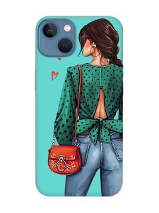 Матовий бірюзовий чохол на Apple iPhone 13 Дівчина в зеленому (принт 224)