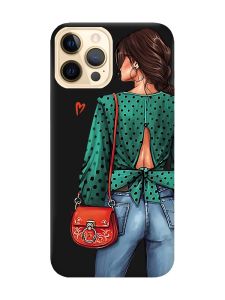 Матовий чорний чохол на Apple iPhone 12 Pro Max Дівчина в зеленому (принт 224)