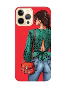 Матовий червоний чохол на Apple iPhone 12 Pro Max Дівчина в зеленому (принт 224)