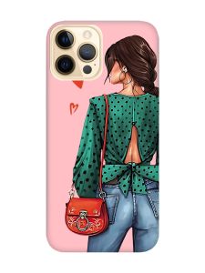 Матовий рожевий чохол на Apple iPhone 12 Pro Max Дівчина в зеленому (принт 224)