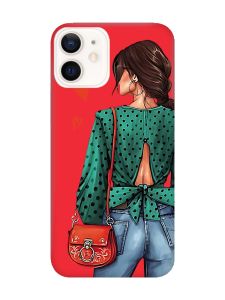 Матовий червоний чохол на Apple iPhone 12 / 12 Pro (6.1) Дівчина в зеленому (принт 224)