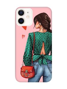 Матовий рожевий чохол на Apple iPhone 12 / 12 Pro (6.1) Дівчина в зеленому (принт 224)