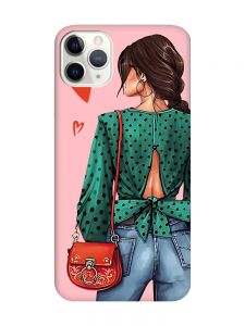 Матовий рожевий чохол на iPhone 11 Pro Max (6.5) Дівчина в зеленому (принт 224)