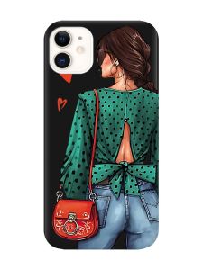 Матовий чорний чохол на Apple iPhone 11 (6.1) Дівчина в зеленому (принт 224)