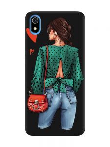Матовий чорний чохол на Xiaomi Redmi 7A Дівчина в зеленому (принт 224)