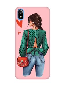 Матовий рожевий чохол на Xiaomi Redmi 7A Дівчина в зеленому (принт 224)