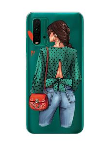 Прозорий чохол на Xiaomi Redmi 9T  Дівчина в зеленому (принт 224)