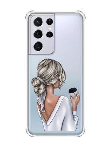 Чохол з потовщеними кутами на Samsung Galaxy S21 Ultra Дівчина з латте (принт 227)