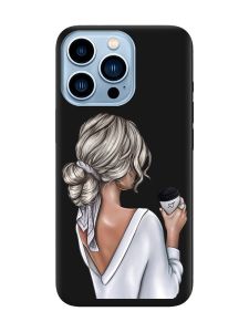 Матовий чорний чохол на Apple iPhone 13 Pro Max Дівчина з латте (принт 227)