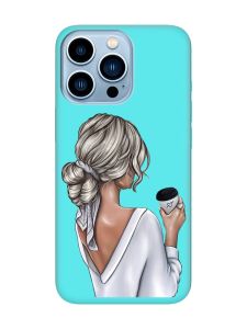 Матовий бірюзовий чохол на Apple iPhone 13 Pro Max Дівчина з латте (принт 227)