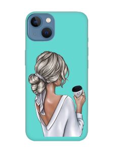 Матовий бірюзовий чохол на Apple iPhone 13 Дівчина з латте (принт 227)