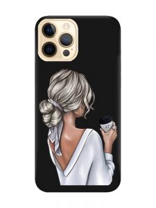 Матовий чорний чохол на Apple iPhone 12 Pro Max Дівчина з латте (принт 227)