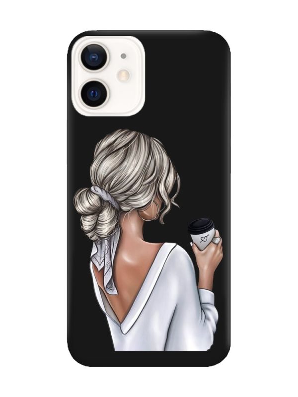 Матовий чорний чохол на Apple iPhone 12 / 12 Pro (6.1) Дівчина з латте (принт 227)