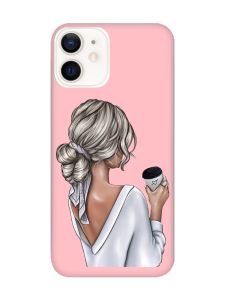 Матовий рожевий чохол на Apple iPhone 12 / 12 Pro (6.1) Дівчина з латте (принт 227)
