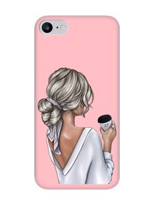Матовий рожевий чохол на iPhone 7 / 8 Дівчина з латте (принт 227)