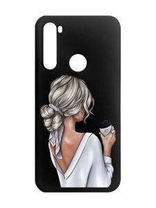 Матовий чорний чохол на Xiaomi Redmi Note 8 Дівчина з латте (принт 227)