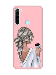 Матовий рожевий чохол на Xiaomi Redmi Note 8 Дівчина з латте (принт 227)