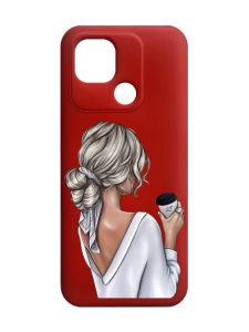 Матовий червоний чохол на Xiaomi Redmi 10C Дівчина з латте (принт 227)